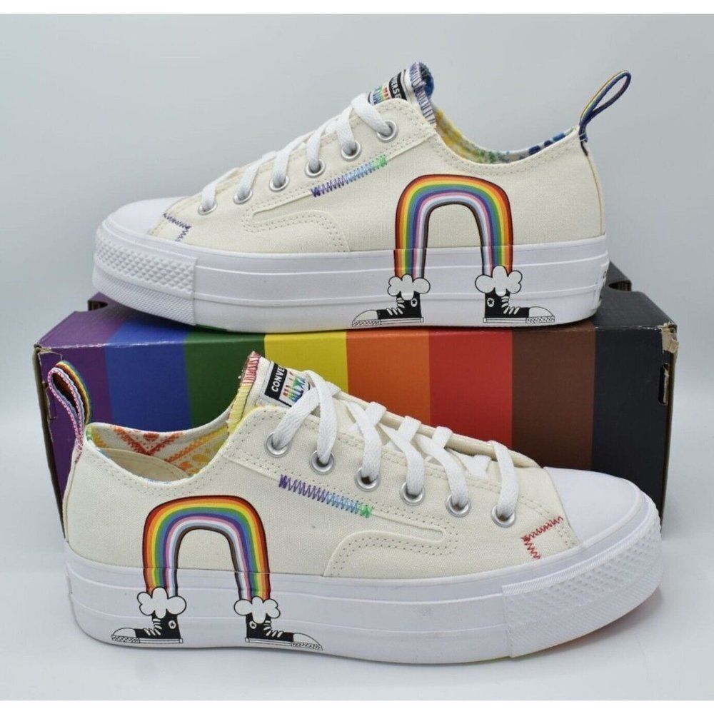 Converse Mens 8.5 Womens 10.5 Chuck Taylor All Star Lift Ox Platform Pride Shoes